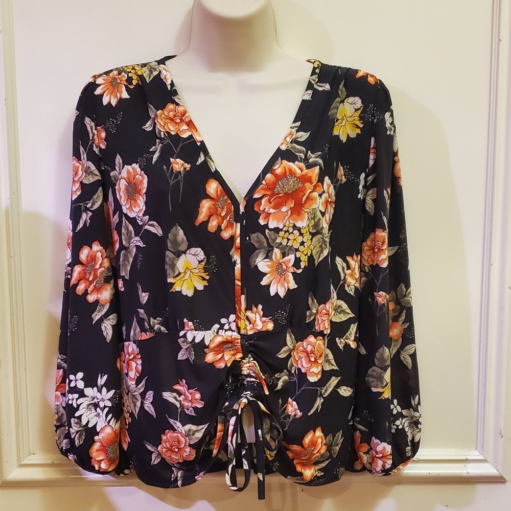 Lavish Brand Blouse, Black Multi-Color Floral, Size XL. NWOT - Picture 2 of 7